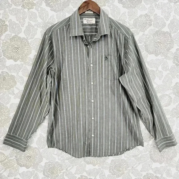 Original Penguin Men's Button down Dress shirt Size L Striped 2170 - Picture 1 of 7